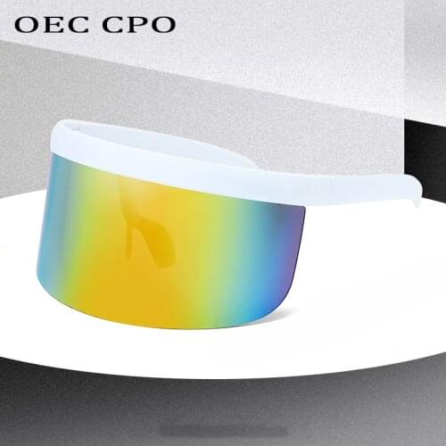 OEC CPO Oversized Mask Women Sunglasses Fashion onepiece Shape Shield Style Visor Sunglasses Women Goggle Men Flat Top Windproof