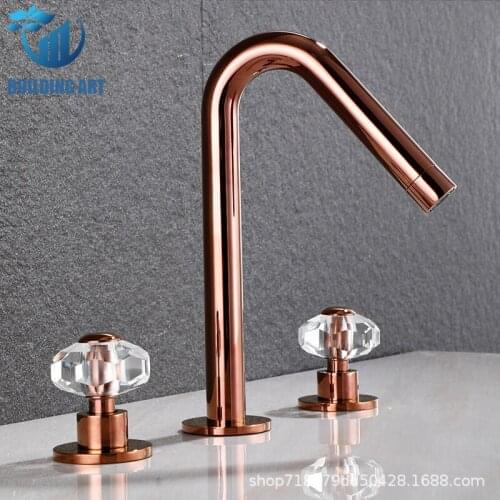 Luxury Brass Bathroom Faucet Golden 3PCS Bathroom Faucet Crystal Double Handles Mixer Crane Basin Bathtub Faucet Tap