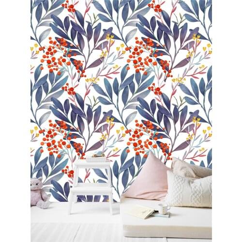 Idyllic Watercolor Floral Leaf Peel and Stick Wallpaper Removable Vinyl Self Adhesive Wall Renovation Home Decorative Stickers