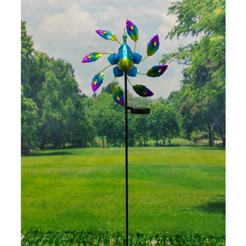 Solar Wind Spinner Peacock Sculpture Wind Spinning Decorative Unique Yard