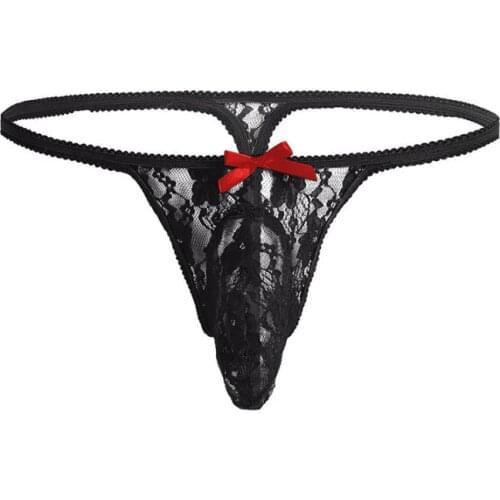 Sheer Lace Thong Brief Sissy Mens Sexy Perspective Underpants Ultra-Thin Breathable Stretch Panties Underwear Men T-Back Briefs