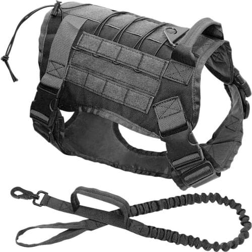 Military Tactical Dog Harness Nylon and Bungee Leash K9 Working Dog Vest Lead Training Running for Medium Large Dogs