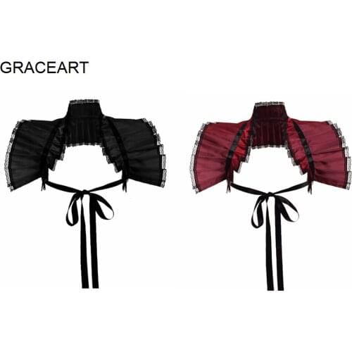 Steampunk Collar Cappa Gothic Palace Noble Black Sexy Elegant Princess Women Black Victoria Ruffled Wraps