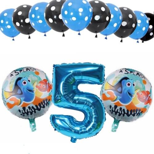 13pcs Nemo Theme Foil Balloon Underwater World Inflatable Baby 1 2 3 4 5 6 7 8 9 Birthday Party Number Balloons Supplies
