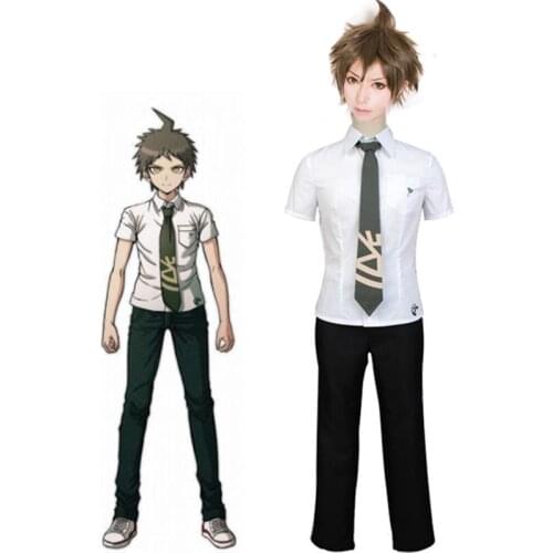 XS-2XL Super Dangan Ronpa 2 Cosplay Hajime Hinata Costume Anime DanganRonpa Tops + Pant Suits Wig Halloween Costumes C88K248