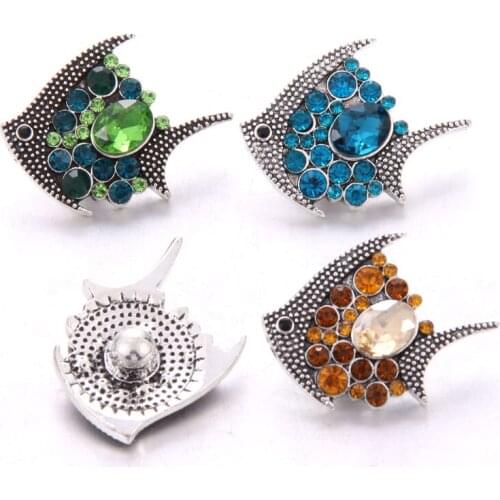 10pcs /lot New Snap buttons Jewelry Fish shape Rhinestone metal Buttons for 18MM 20mm Snaps Bracelet DIY jewelry women girl