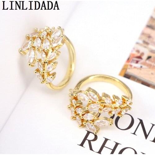 10Pcs Gold Filled Crystal Charm Rings Pave CZ Setting Trendy Clear Zirconia Open Adjusable Rings For Women