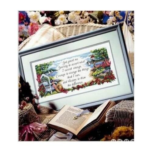 100% egypt COTTON Counted Cross Stitch Kit Serenity Prayer Chair Sea Boat Vessel Lighthouse dim 349