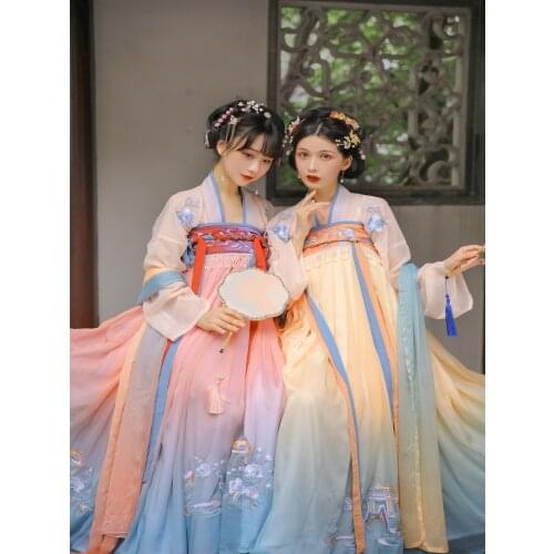 2021 hanfu chinese style ancient costume traditional folk dance performance embroidery retro princess fairy dress dance costume