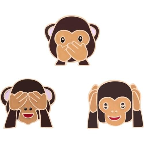 3 Pcs/Set Cartoon Brooches Cover Eye Mouth Monkey Enamel Pin Funny Kids Backpack Metal Badge Fashion Jackets Lapel Pins Jewelry