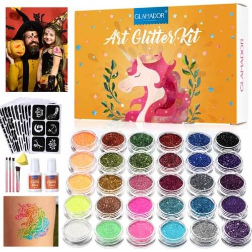 30Colors Mixed Glitter Eyeshadow With 135Stencil 4Brushes 2Glue Stencil 1Sponge Makeup Shiny Loose Glitter Powder Cosmetic