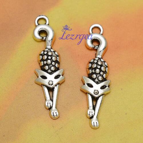 30pcs/lot--8x32mm, Antique silver plated Lovely Mini Fox charms,DIY supplies,Jewelry accessories