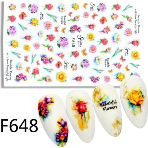 FWC 3D Purple Flower Sticker Decals Grass/Trees/Animals Design Adhesive Manicure Tips Nail Art Decorations