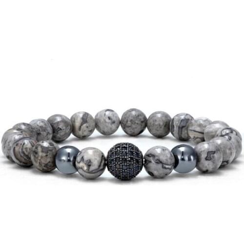 8mm ball picture stone gold silver copper cz zircon cubic zirconia beads bohemian Bracelet agate Onyx Stone Bangles 4ft3