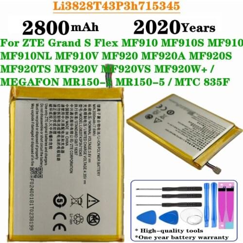 Li3820T43P3h715345 Battery For ZTE Grand S Flex MF910 MF910S MF910L MF910NL MF910V MF920 MF920A MF920S MF920VS MF920W+ With Tool