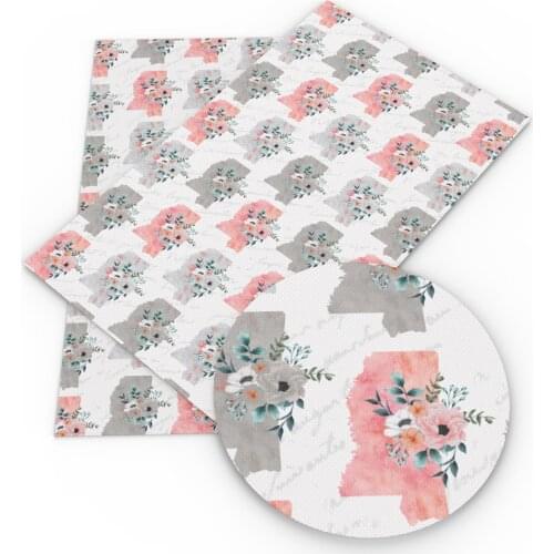 David accessories 20*33cm Flower Printed Synthetic Leather Fabric DIY Bow Bag Scrapbook Supplies Faux Leather Sheets,1Yc10616