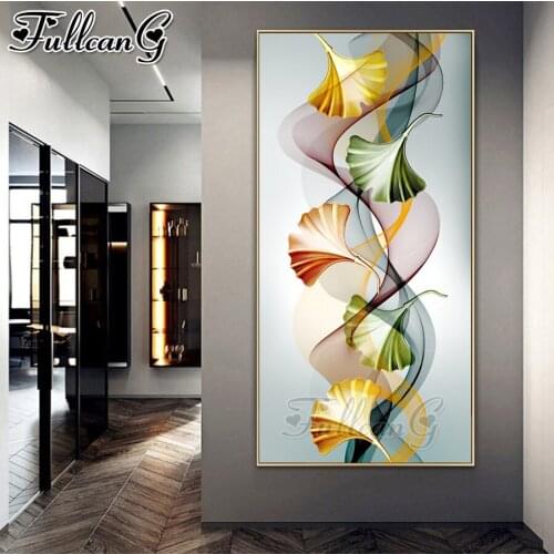FULLCANG Abstract Art Colorful Leaves large 5d diamond painting diy full square round drill mosaic embroidery sale decor FC2630