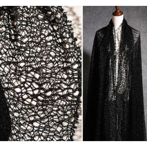 Black bright silk hollow net yarn polyester fabric dress perspective irregular diy lace texture knitting creative cloth D294