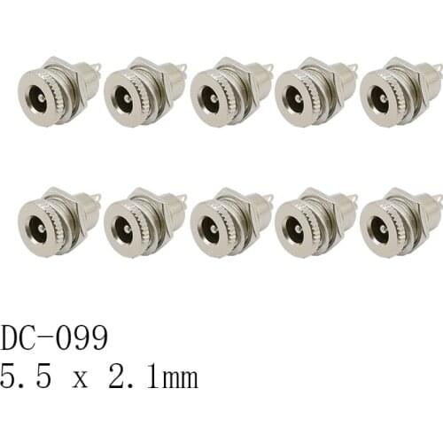 DC-099 5.5 * 2.1 mm Threaded Metal Charging Socket DC099 5.5 x 2.1mm DC Power Supply Jack Socket Female Panel Mount Connector