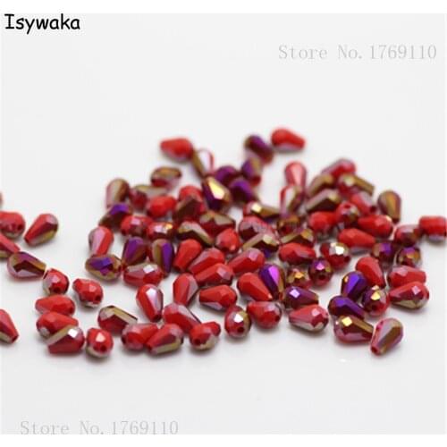 Isywaka 100pcs Solid Red Purple Color Faceted Teardrop Beads Austria Crystal Beads Glass Beads Loose Spacer Bead for DIY 3x5mm