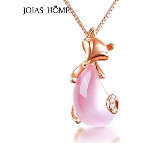 JoiasHome 925 Sterling Silver Necklace Pendant Rose Gold with Pink Crystal Small Fox Pendant Womens Party Wholesale Gifts