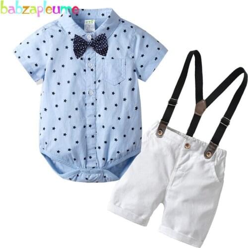 Newborn Summer Outfit Baby Boy Clothes Casual Fashion Gentleman Cotton Infant Bodysuit+White Shorts For Kids Clothing Set BC1849
