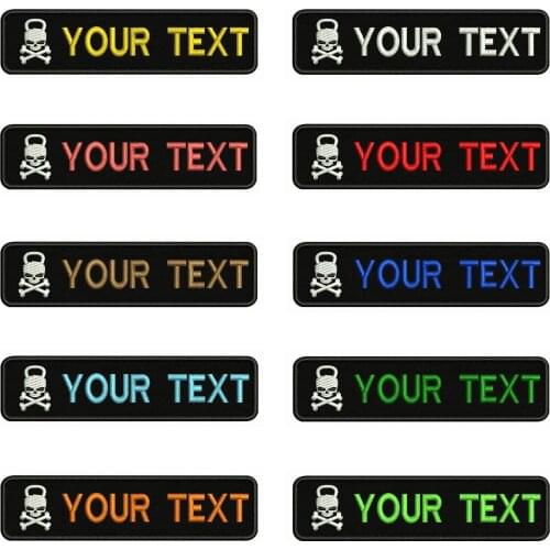 Skull Logo 10X2.5cm Embroidery Custom Name Text Patch Stripes badge Iron On Or Velcro Backing Patches For Clothes Backpack Hat