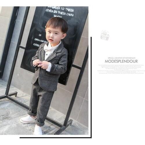 Little Prince Baby Boys Jacket+Pants Bowtie 3pcs Wedding Suit Gentleman Kid Korea Japan Birthday Dress Children Party Costume