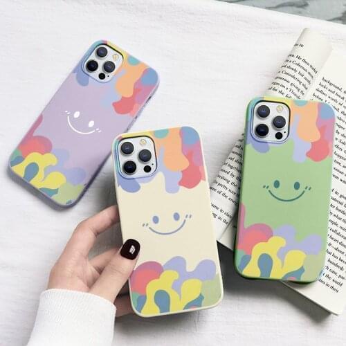 Cute Rainbow Smile Pattern Case For Phone12 Pro 12mini Max XR X XS Max SE 2020 7 8 6 S Plus 5 Couqe For iPhone 11 Pro Max Fundas