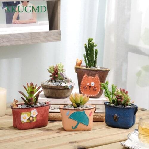Mini Umbrella Rain Boots Wallet Shape Succulent Plants Resin Flower Pot Micro Landscape Planters Vase Home Garden Decor Gifts