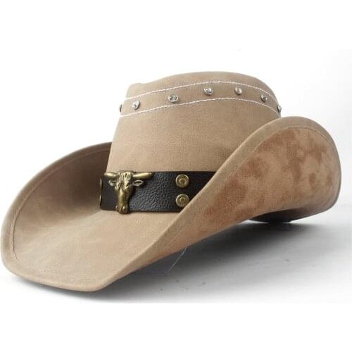 Fashion Men Western Cowboy Hat With Punk Leather Bull Band For Gentleman Sombrero Hat