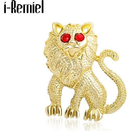 Fashion Lion Animal Brooches for Men Mens Jewelry Suit Collar Button Design Rhinestone Metal Pin Badge Halloween Christmas Gifts