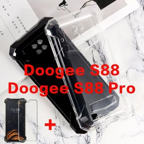 Soft Black TPU Case For Doogee S88 Back Cover Transparent Phone Case For Doogee S88 Plus with Tempered Glass For Doogee S88 Pro