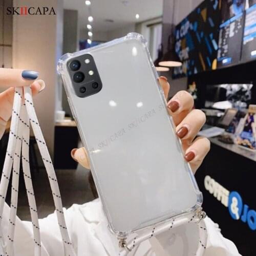 Crossbody Lanyard Phone Case for Oneplus 9R 9 8 7 Pro Airbag Shockproof Cover For One Plus 8T Nord N100 N10 Transparent TPU Case