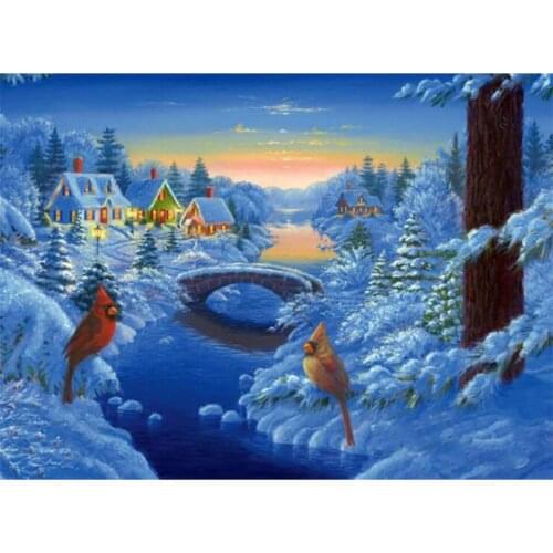 Full Square Drill Diy Diamond Painting "winter Landscape Birds" Crystal Embroidery Rhinestone Cross Stitch Kits Hobbies Crafts