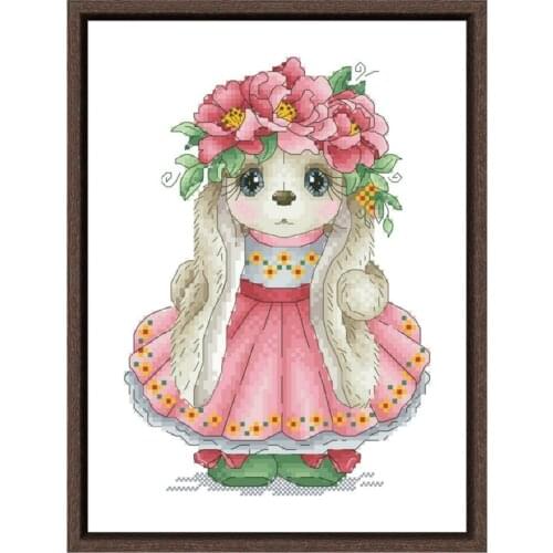 Peony rabbit cross stitch kits cartoon bunny pattern 18ct 14ct 11ct white fabric cotton thread DIY embroidery kit for beginners