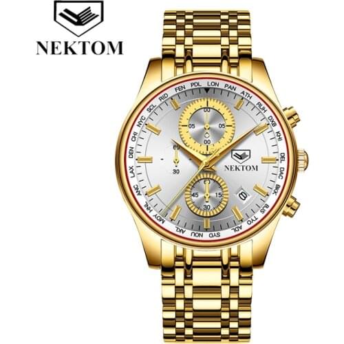 NEKTOM 8189 Männer Casual Chronograph Männliche Uhr Luxus Quarz Wasserdichte Bussiness Stainless Steel Männer Uhr