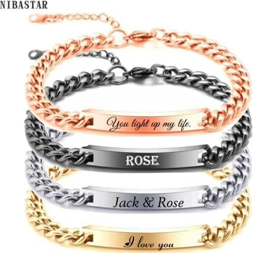NIBASTAR Custom Personalize Bracelets For Men Stainless Steel Engraving Name ID Bangle Unique Holiday Jewelry Gift