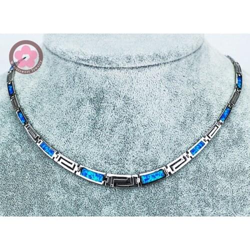 JZN0005 Unisex Necklace New Trendy Jewelry Blue Opal Gem Necklace for Women & Men Fine Jewelry Special Gift for Lover
