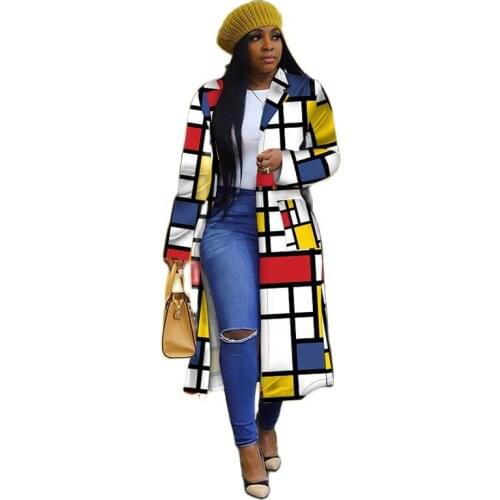 Womens Trench Coat European American Style Plaid Trench Spring Autumn Long Coat Double Breasted Windbreaker Outerwear Female