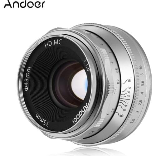 Andoer 35mm F1.6 MF Lens Large Aperture Film Mirrorless Camera Len E-Mount Len for Sony APS-C Frame ILDC Camera A6100 5100 A77II