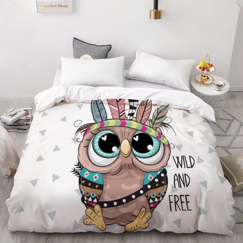 3D HD Custom Duvet Cover,Comforter/Quilt/Blanket case Queen/King,Cartoon Bedding Cute Indian owl for Baby/Kids/Child/Boy/Girl