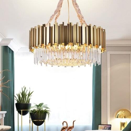 Post-modern light luxury crystal chandelier living room lamp stainless steel surface bedroom dining room hanging light fixtures