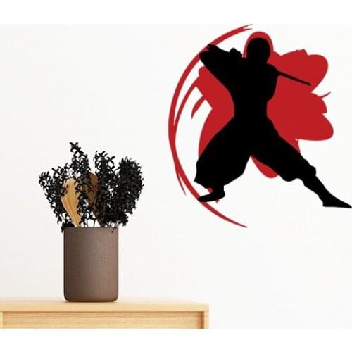 Bushido Samurai Katana Sakura Silhouette Japan Asia Removable Wall Sticker Art Decals Mural DIY Wallpaper for Room Decal