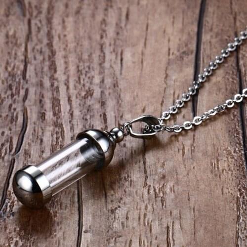 Silver Stainless Steel Glass Openable Container Tube Urn Memorial Pendant