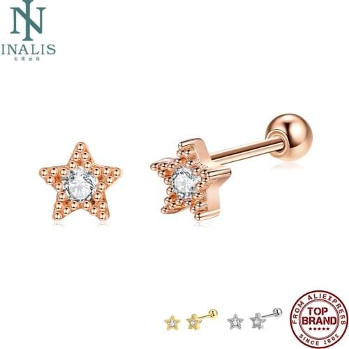 INALIS 925 Sterling Silver Earrings For Women Shining Star Zircon Stud Earring Daily Office Style Pretty Jewelry New Arrival