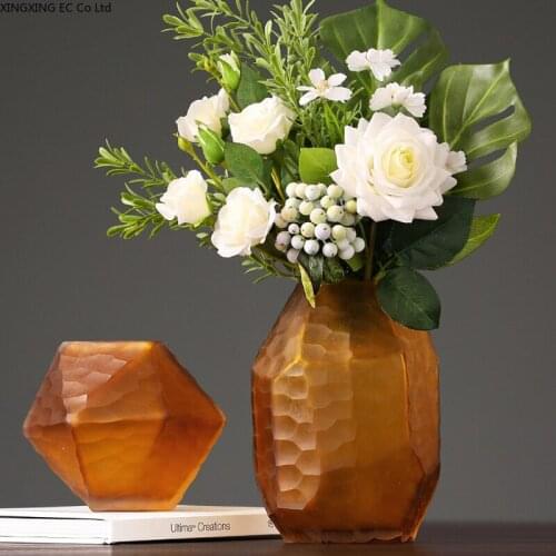 Retro Vase Geometric Rhombus Art Creative Glass Polygonal Bedroom Dried Flower Vase Living Room Home Decoration Accessories