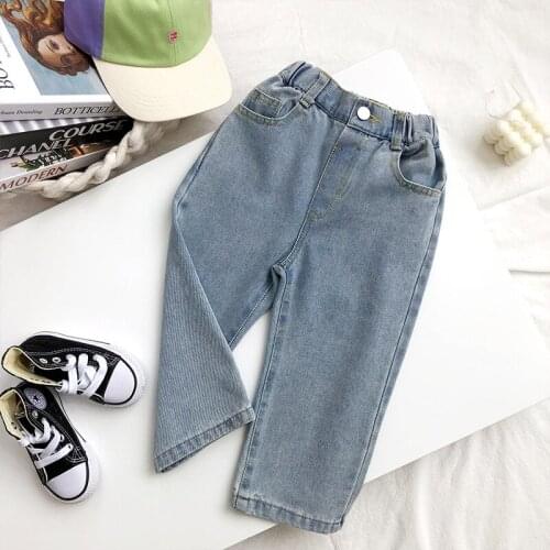 2020 Spring and Autumn New Baby Girl Jeans Childrens Loose Denim Pants Boys Fashion Solid Jeans Kids Casual Denim Pants 2-7Y