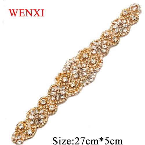 WENXI 10pcs Hand Beaded Sewing Rose Gold Silver Bridal Wedding Crystal Rhinestone Applique Patch For Wedding Dresses WX836