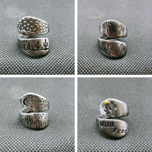 Yungqi Vintage Geometry Tree Mountain Forest Engraving Wedding Ring Women Party Creative Finger Opening Metal Ring Jewelry Gift